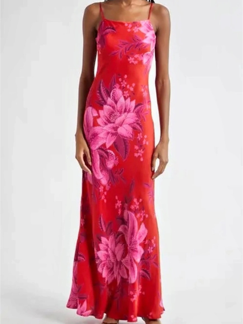 Farm Rio Floral Maxi Dress in Red & Pink